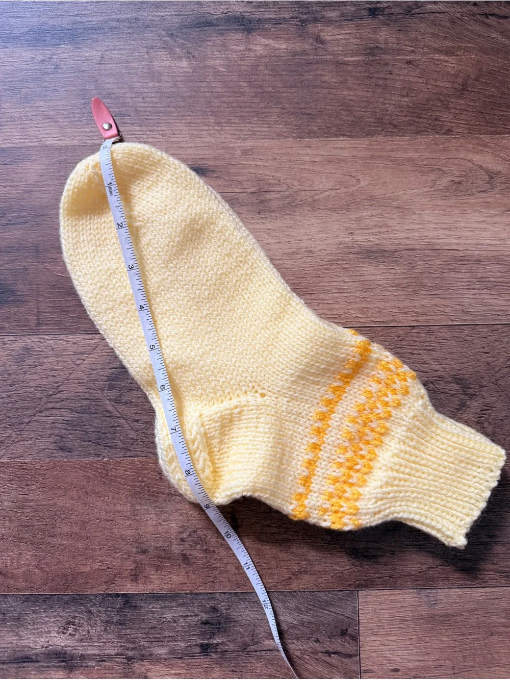 Hand-Knit Yellow Socks with Orange Stripes